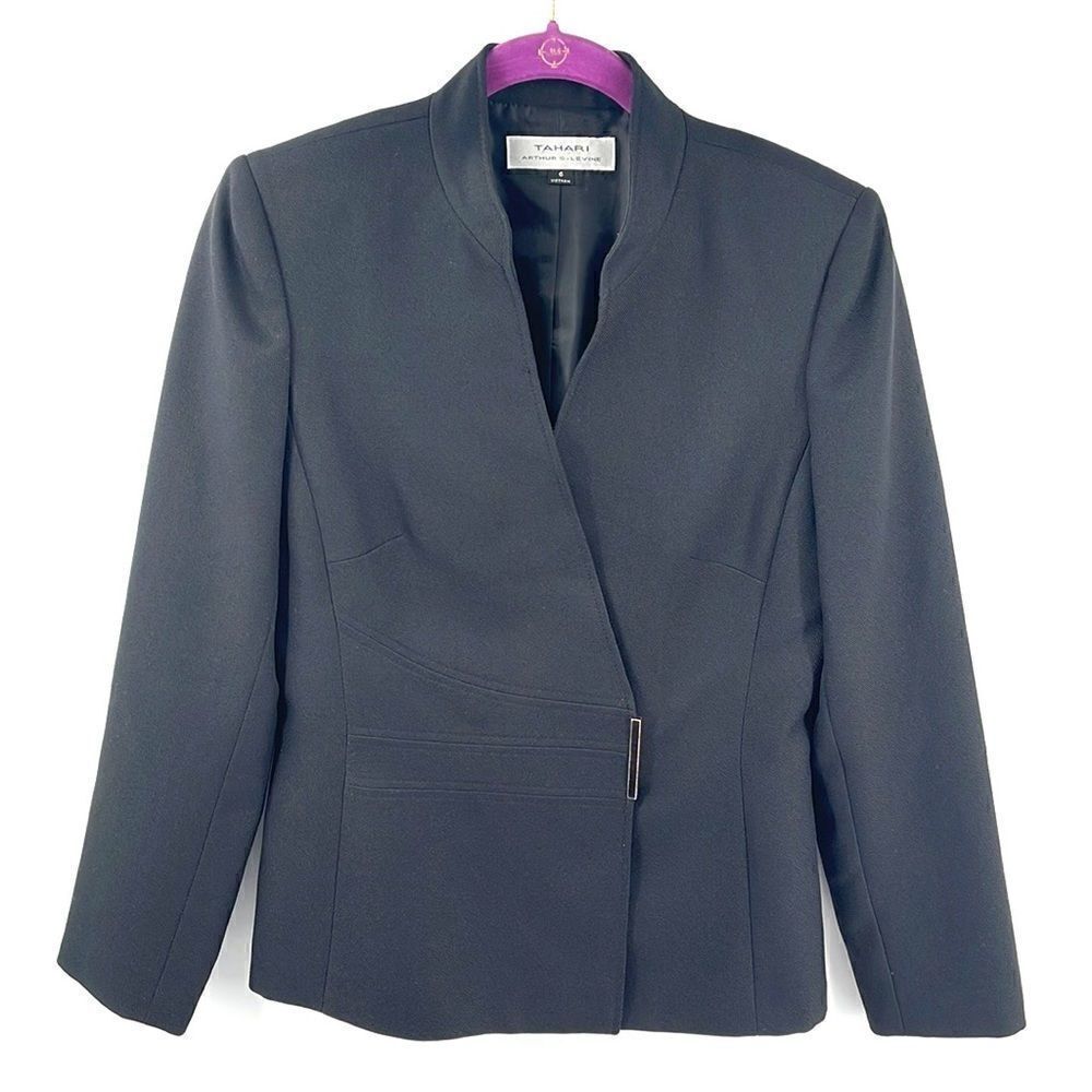 Tahari black double breasted blazer coat jacket 6 EUC black wrap